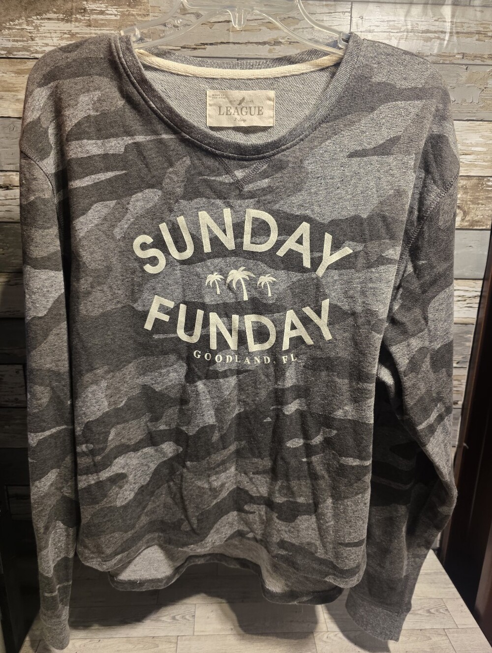 League Gray Camo "Sunday Funday" Crewneck